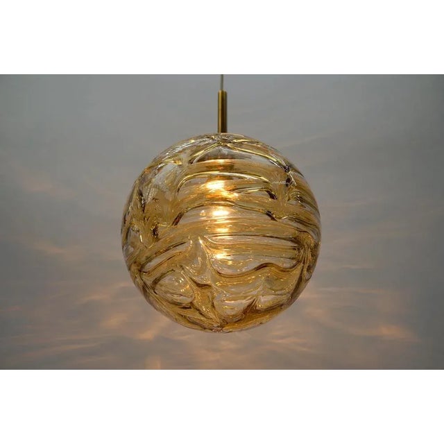 Metal Yellow Murano Glass Ball Pendant Lamp from Doria Leuchten, 1960s For Sale - Image 7 of 9