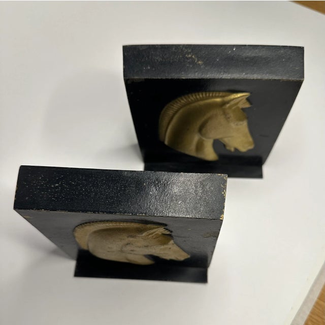 Metal A Pair of Classic Roman Black & Gold Cast Metalware Bookends For Sale - Image 7 of 12