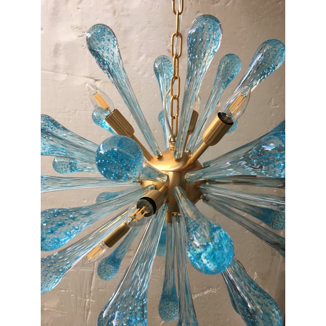 Murano Glass Sea Water Blue Metal Frame Gold Brushed Sputnik Chandelier