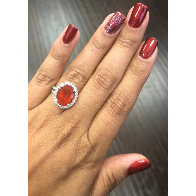 Early 21st Century 4.75 Carat Fire Opal Diamond Cocktail White Gold Ring, Size 6.5 For Sale - Image 5 of 5