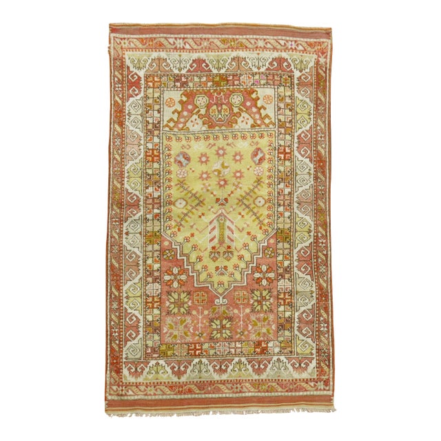 Early 20th Century Zabihi Collection Light Green Mihrab Niche Turkish Prayer Rug - 3'2" x 5'4" For Sale