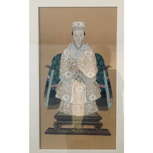 1940s Vintage Chinese Ancestor Paintings on Silk - Framed Pair For Sale - Image 5 of 9