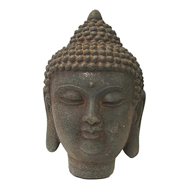 6" Vintage Iron Metal Finish Rustic Buddha Head Display Figure For Sale