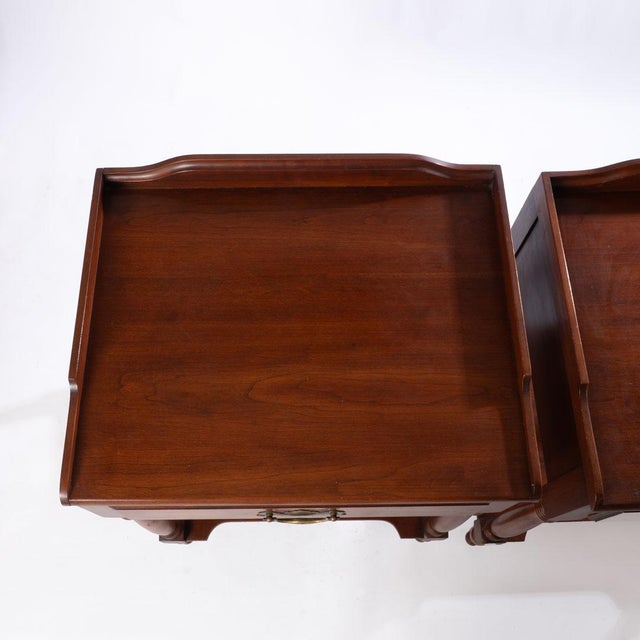 Pair of Henkel Harris cherry nightstand with dovetailed drawers. Great for use as nightstands or side tables with the...