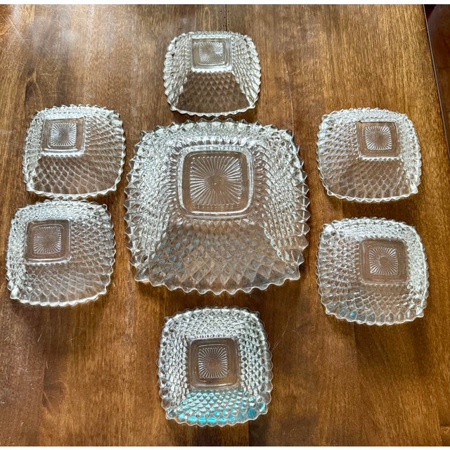 Late 20th Century Indiana Glass Diamond Point Salad Bowl Set - Set of 7 For Sale - Image 10 of 12