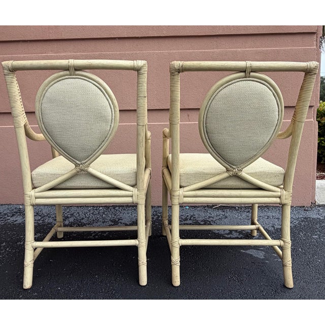 Late 20th Century Vintage Ficks Reed Rattan Dining Armchairs With Teardrop Upholstered Backs, a Pair For Sale - Image 5 of 12