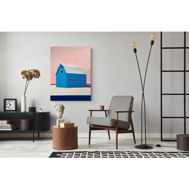 Blue Barn, Palette #5 by Justin Wheatley | Acrylic on Canvas Blue Barn With Pink Sky For Sale - Image 8 of 10