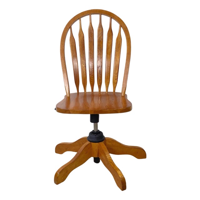 Vintage Scandinavian Modern Teak Adjustable Swivel Desk Chair With Sculptural Spindle Back For Sale