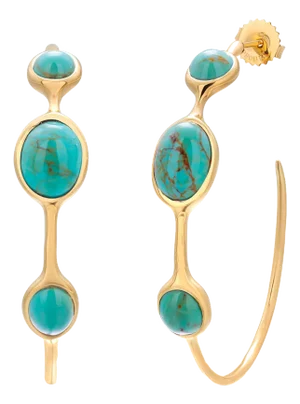 Vintage Ippolita Trending 18k Gold Hoop Earrings Cabochon Turquoise - 2 Pieces