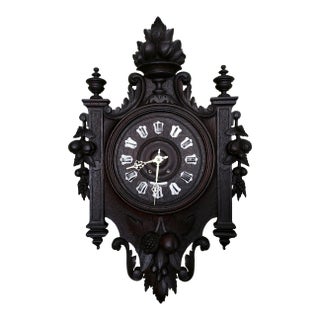 1840-1860 Grand French Carved Wooden Clock Cartel and Enameled Cartridges For Sale