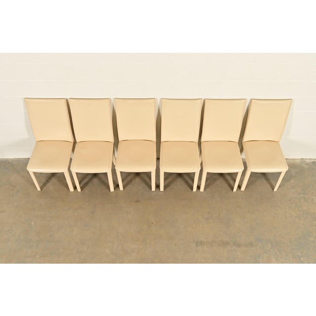 1980s Mario Bellini Style Italian Modern Cream Leather Wrapped High Back Dining Chairs, Set of Six For Sale - Image 5 of 13