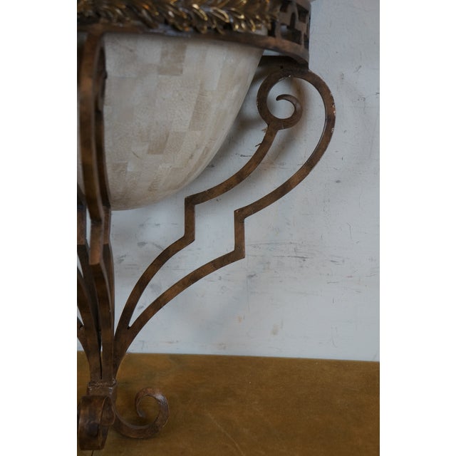 Bronze Late 20th Century Maitland Smith Wrought Iron Tesselated Stone Marble Wall Sconce Light For Sale - Image 8 of 11