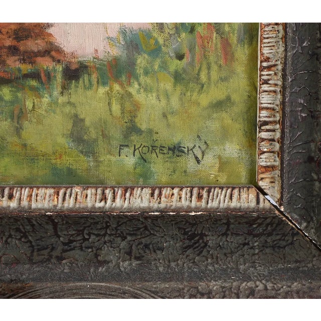 Early 20th Century Oil Painting European Barn Landscape in Faux Bois Frame For Sale - Image 11 of 13