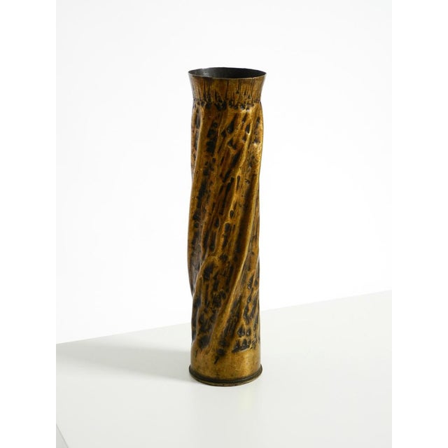 Metal Large Vintage Brutalist Brass Vase, 1975 For Sale - Image 7 of 18