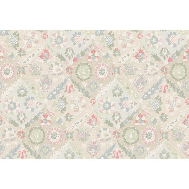 Textile High End Designer Madeaux by Richard Smith Cornucopia Rosewater Hand Printed Linen Fabric- 3 Yards For Sale - Image 7 of 7