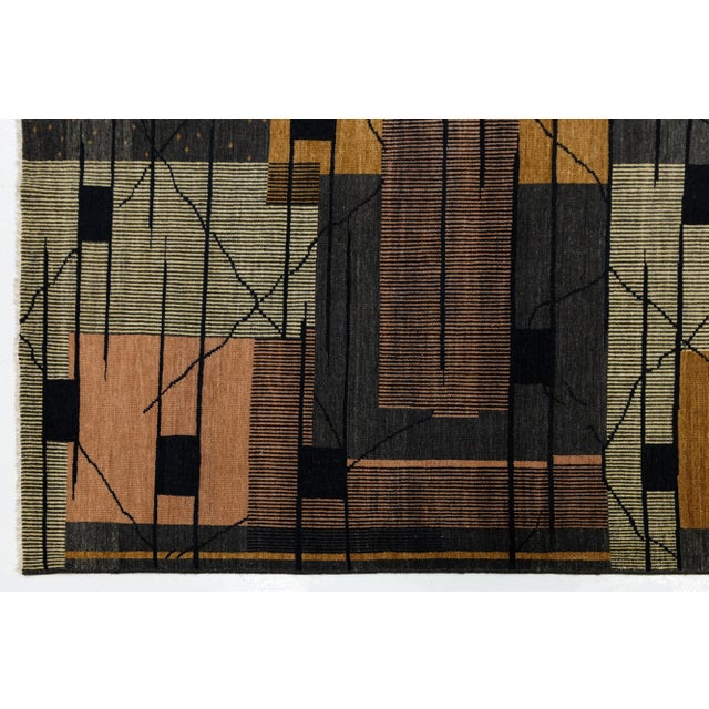 Modern Turkish Woven Wool Rug With Art Deco Design in Earthy Tones For Sale In New York - Image 6 of 10