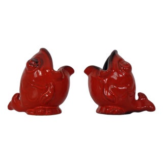 Red Ceramic Fish Ashtrays, Germany, 1970s, Set of 2 For Sale