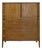 Mid Century Tallboy Dresser MCM Five Drawer Brass Accent Warm Gray Tone Wood For Sale