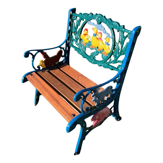 Cast Iron and Mahogany Children's Chair For Sale