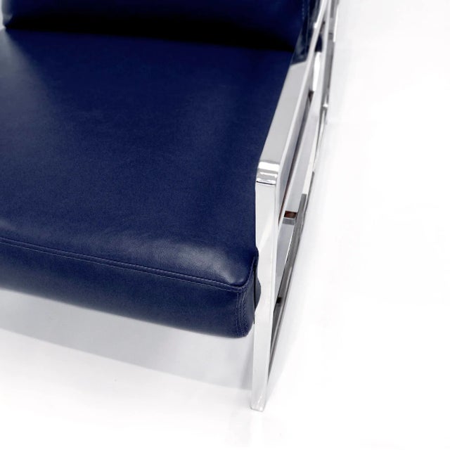 Pasargad Home Luxe Collection Navy Leather Chair For Sale In New York - Image 6 of 9