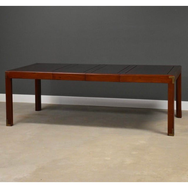 Mid-Century Modern Vintage Solid Mahogany and Brass Dining Table For Sale - Image 3 of 13
