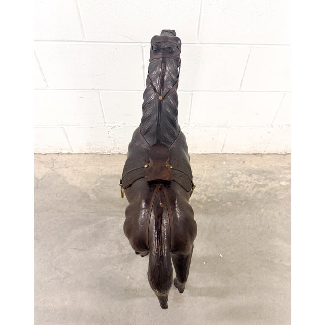 Rare 30” W Vintage Equestrian Leather Horse W/Saddle Statue For Sale - Image 13 of 13