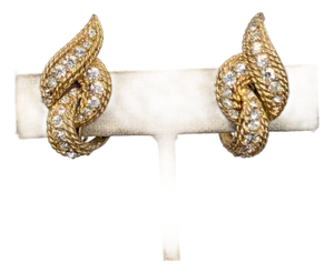 Vintage Signed Boucher Goldtone Clear Rhinestone Clip Earrings-2 Pieces