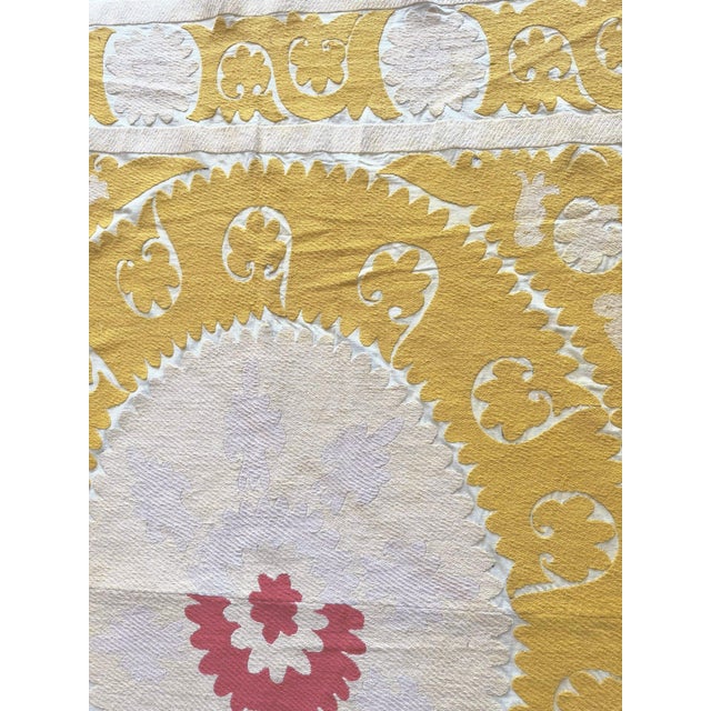 Suzani Tribal Textile - Neutral Tan Tashkent Embroidery, 4'8'' X 5'1'' For Sale - Image 4 of 8