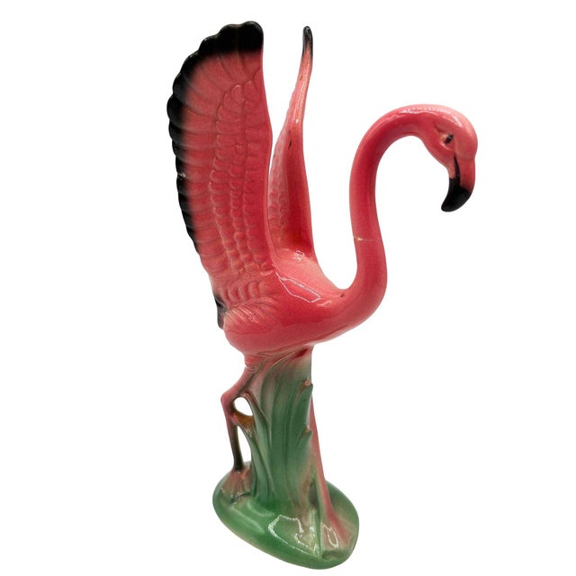 Mid 20th Century Open Wing Pink Flamingo Ceramic Tabletop Statue by Leftons For Sale - Image 4 of 6