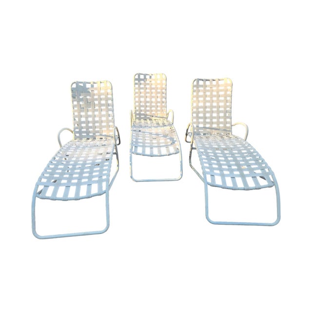 Brown Jordan Outdoor Patio Chaise Lounge Chairs A Set of 3 vinyl strapped Chaise lounge chairs are available now and ready...