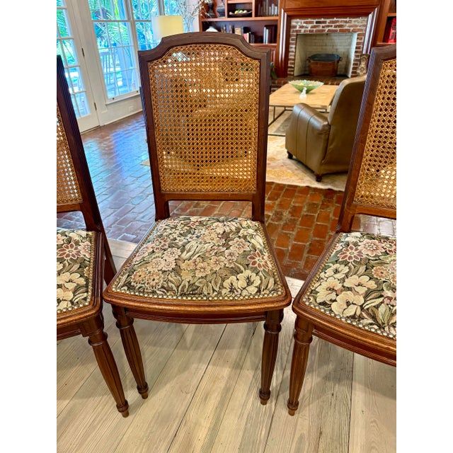 1970s French Louis XVI Walnut Cane Back Dining Chairs Set of 6 For Sale In Baton Rouge - Image 6 of 12