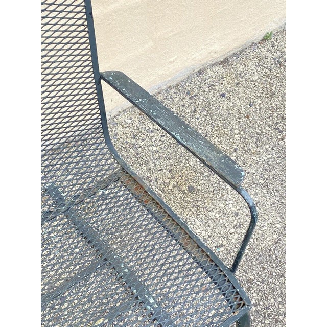 Metal Mid 20th Century Industrial Modern Wrought Iron Mesh Spring Cantilever Patio Chair For Sale - Image 7 of 9