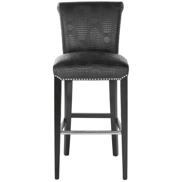 Wood Higgins Barstool in Black Crocodile & Black For Sale - Image 7 of 7