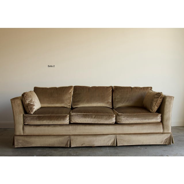 Wood Late 20th Century Champagne Velvet Pair of Tuxedo Sofas by Sherrill, Made in Usa For Sale - Image 7 of 13