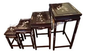 Antique Chinese Rosewood Nesting Tables Mop Inlay