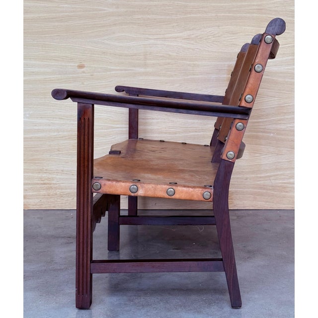 Walnut Leather Brown Spanish Sofa, Bench 18th Century Baroque Cordoba Ironwork For Sale In Miami - Image 6 of 18