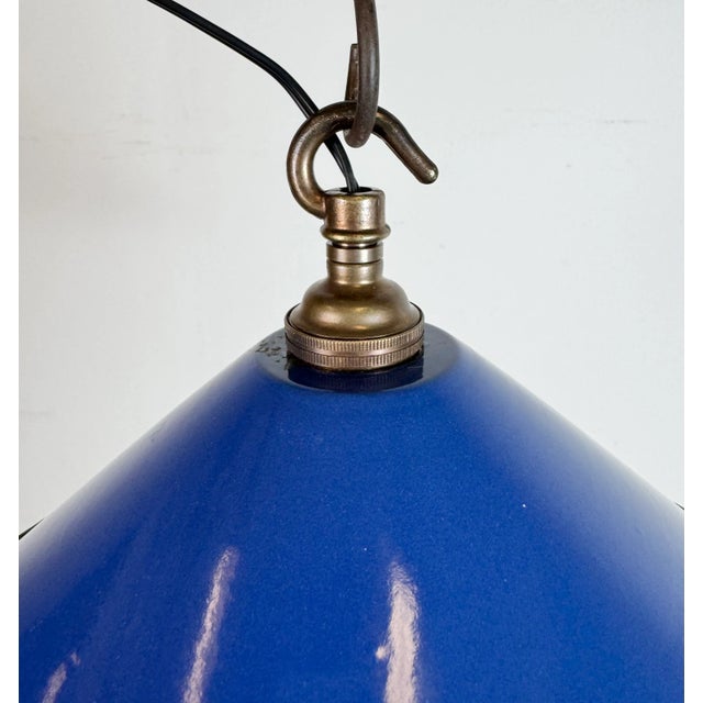 Mid-Century Modern Industrial Blue Enamel Factory Pendant Lamp, 1950s For Sale - Image 3 of 17
