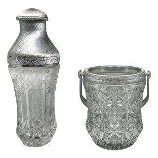 Mid-Century Italian Cut Crystal and Brushed Metal Cocktail Set by Arir, 1960s, Set of 2 For Sale