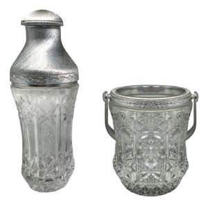 Mid-Century Italian Cut Crystal and Brushed Metal Cocktail Set by Arir, 1960s, Set of 2