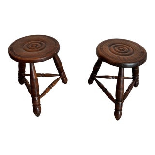 1950s Turned Wooden Stools Attributed to Charles Dudouyt - a Pair For Sale