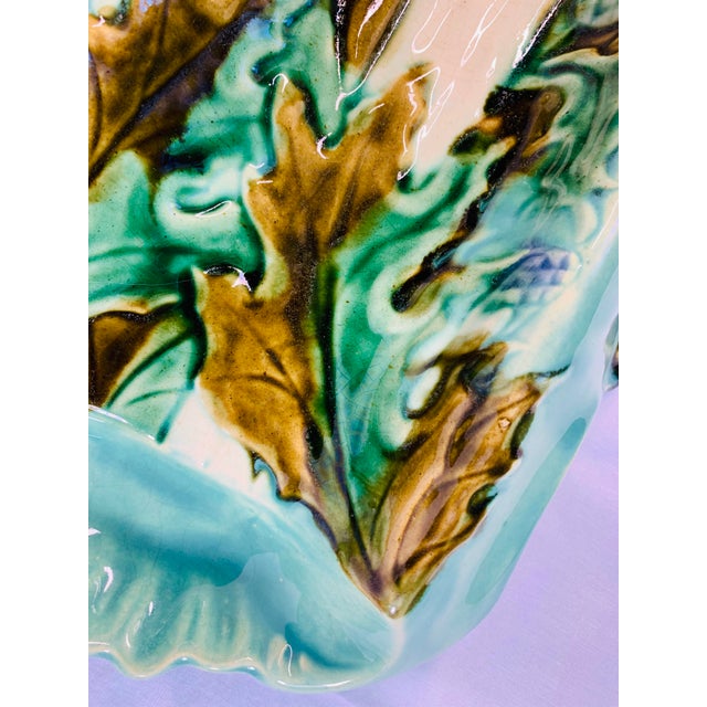 Rare Antique French Barbotine Majolica Turquoise Asparagus Serving Tray Platter Dish For Sale - Image 9 of 11