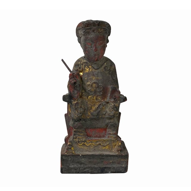 Brown Vintage Chinese Wooden Carved Home Guardian Deity Figure For Sale - Image 8 of 8