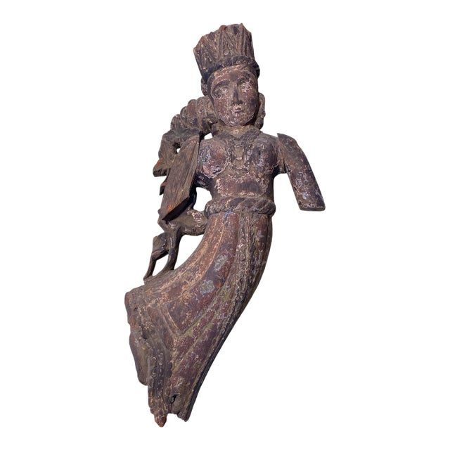 Antique Indonesian Crowned Angel Wood Sculpture For Sale