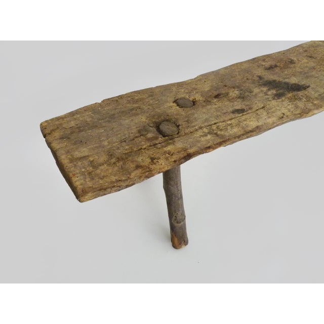 Low Brutalist Folk Art Wood Bench, 1960s For Sale - Image 9 of 11