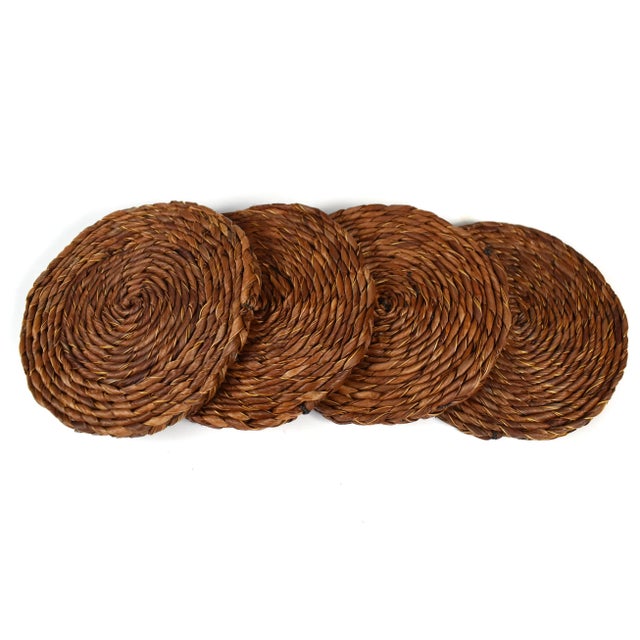 Vintage Hand-Woven Oval Placemat & Round Coaters Set - 8 Pieces For Sale - Image 6 of 9