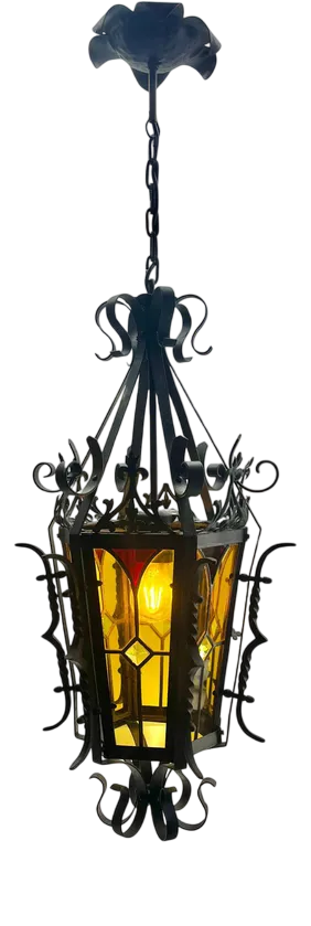 Arts & Crafts Hand-Crafted Forged Pendant Lobby Lamp, 1930s