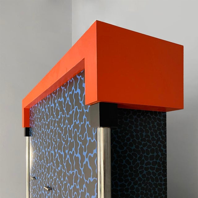 Orange Italian Modern Wardrobe in Wood and Formica for Design Gallery Milano, 1980s For Sale - Image 8 of 18