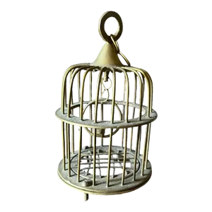 Vintage Brass Miniature Bird Cage and Bird