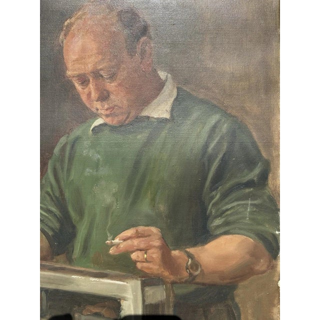 1950s Heinrich Pforr, Master of Technology – Repairing a Machine, 1956, Oil Painting on Canvas For Sale - Image 5 of 13