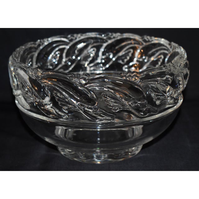 Tiffany and Co. Tiffany & Co. Commemorative Clear Art Glass Crystal Bowl W/Waves & Dolphins For Sale - Image 4 of 14